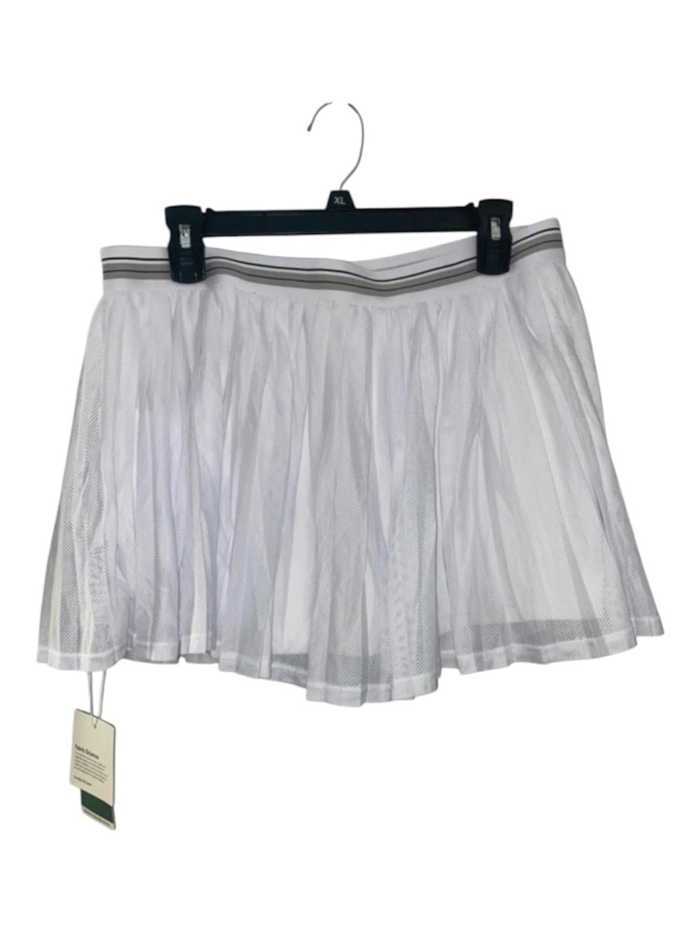 HALARA White Mesh Pleated Mini Skirt with Striped Waistband